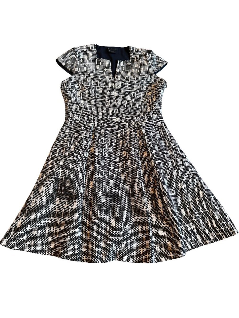 Armani Exchange Black White Dress A-Line Textured Cap Sleeves Party Size 6 Women